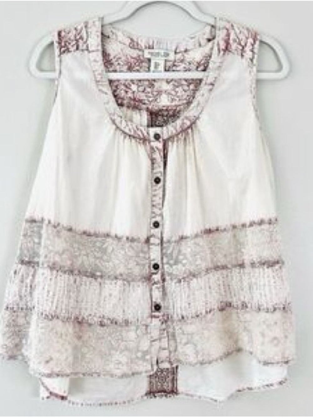 Rachel Zoe Cream and Dusty Pink Tiered Lace-Trim Tank Top